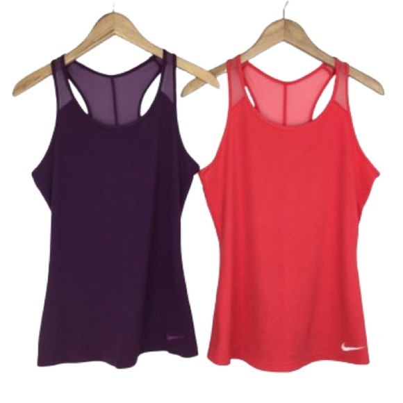 𝅺NIKE Ribbed Mesh Racerback Tank Tops Set Of 2 Women’s Size Small Purple Pink - Picture 1 of 10